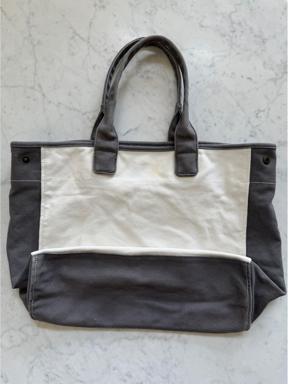 Restoration Hardware Gray Ivory Canvas Utility Tote Bag Large